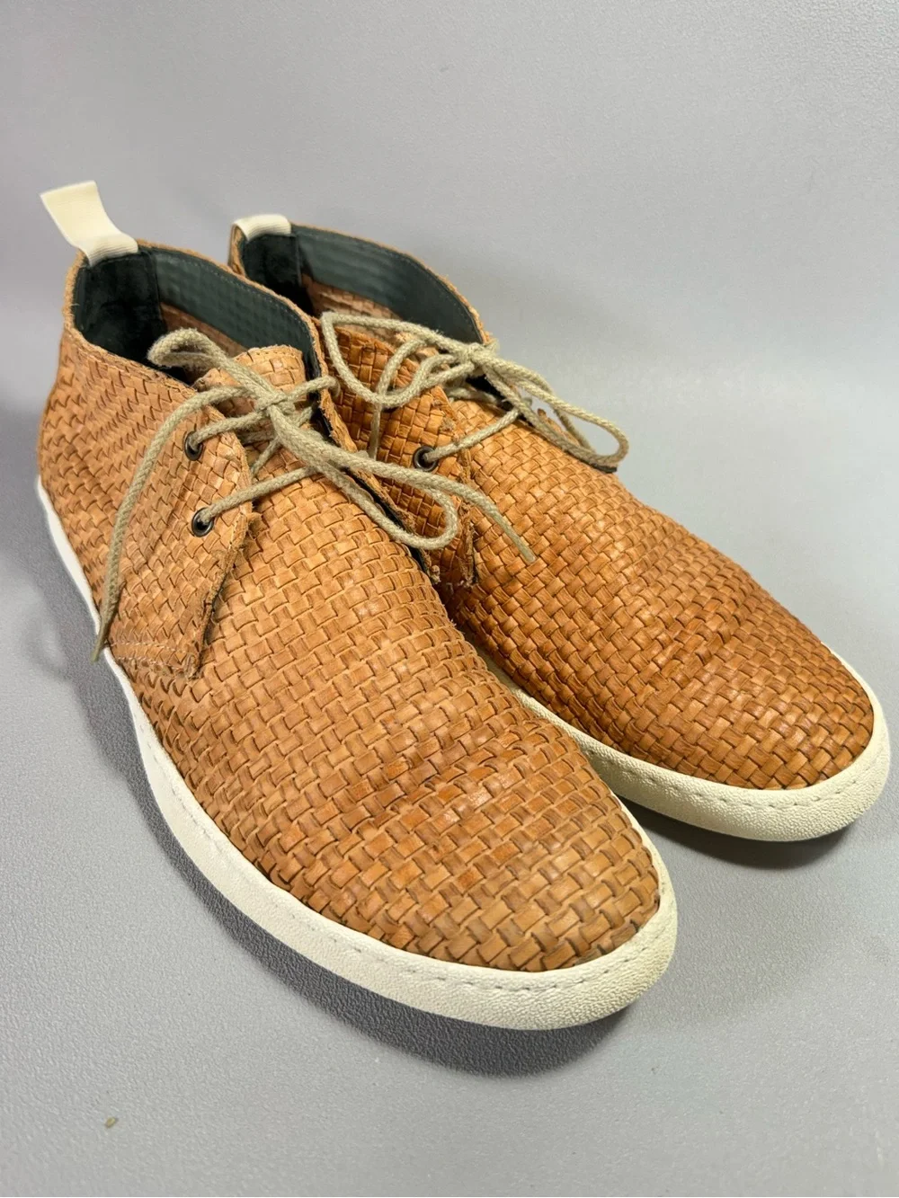 Pratesi Tan Italian Woven Leather Chukka Lace-Up Sneakers